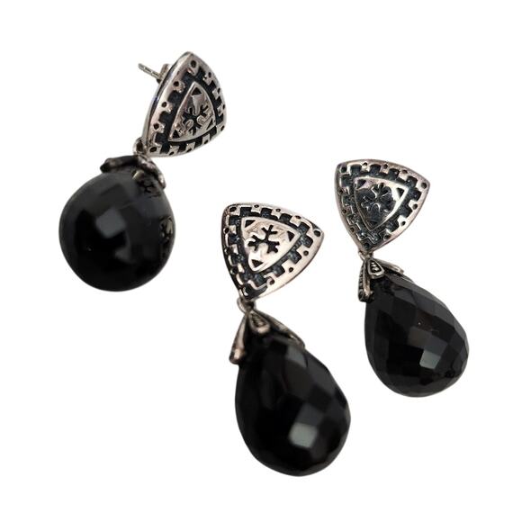 New Box Set Black Onyx 925 J&T Earring and Charm Pendant Silver Tear Drop - Picture 3 of 12